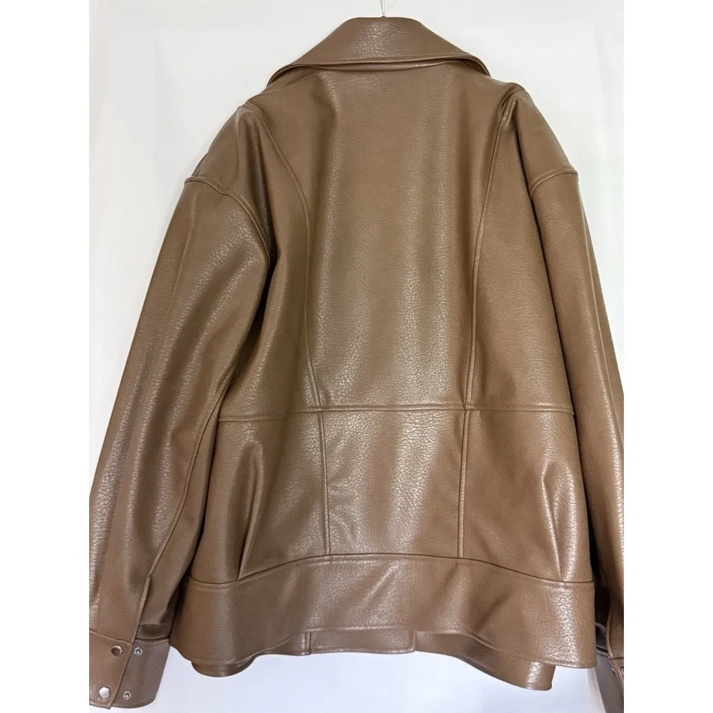 New Ashley Graham Women 4X Brown Faux Leather Midweight Motorcycle Jacket